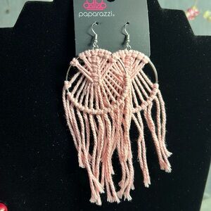 Pink Macrame Dangle Earring by Paparazzi Dreamcatcher style